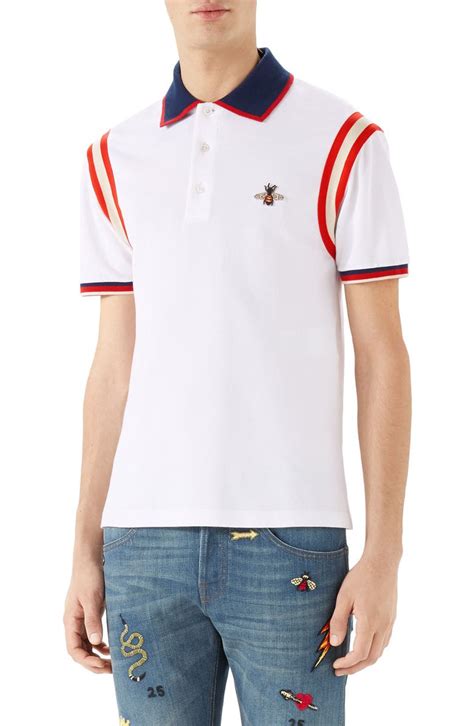 gucci bee polo stripe|gucci navy striped polo shirt.